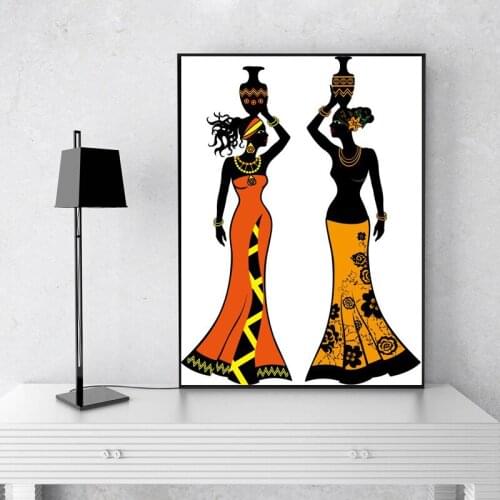 Vintage African Woman Figure Art Oil Painting on Canvas Wall Art Posters Prints Wall Picture for Living Room Home Cuadros Decor