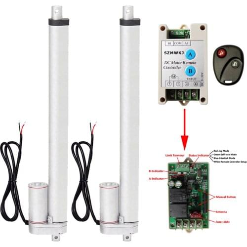 High Power 2 Set 12V 18" 450mm Linear Actuator 14mm/s High Speed DC Motor +Wireless Remote Control System Low Noise for Car RV