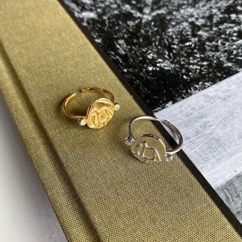 WTLTC 925 Sterling Sliver Animal Coin Rings for Women Round Disc Stacking Finger Rings Statement Geometric Thumb Rings Minimal