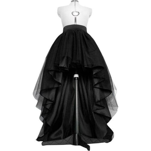High Low Black Tulle Asymmetrial Hem Tutu Layered Wedding Bridal Gown High Waist Pleated Prom Gala Stylish Saia