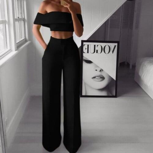 Two-Piece Set Off Shoulder Crop Casual Jumpsuits Rompers Women High Street Hot Sexy Backless Long Fashion Female Autumn Playsuit