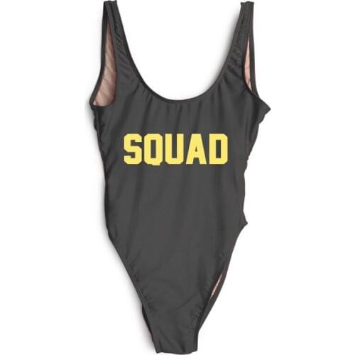 Women SQUAD Swimwear Sexy high cut one piece swimsuit Backless swim suit Black White thong Bathing suit BRIDE Monokini Bodysuit