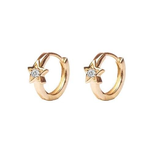 2021 S925 Gold Color Hoop EarringS With Five Pointed Star Flower Design Small Hoop Earrings Fine Jewelry For Women Wedding GiftS