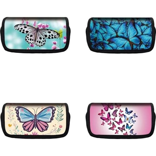 1 pcs Fashion printed double zipper flip pen case big Beautiful butterfly children school supplies stationery