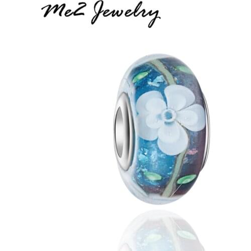 1PC Top Quality Charm Beads fit European Bracelet 2017 White Flower Murano Charm Diy Jewelry Free Shipping GB12