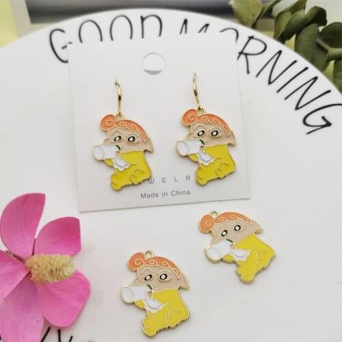 10pcs Cartoon Baby Drinking Milk Enamel Charms Pendant For DIY Jewelry Making Gold Tone Metal Earring Bracelet Keyring Finding