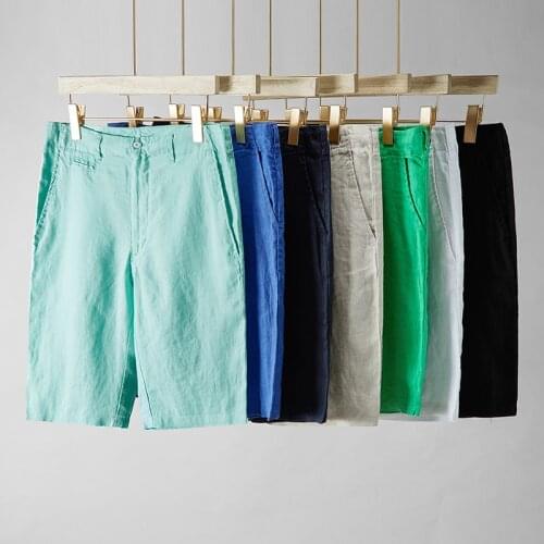 100% Linen Shorts for Men Summer Casual Solid White Casual Loose Breeches Boardshorts Male Classic Plus Size Shorts Clothing