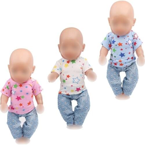 43 cm baby dolls clothes newborn Star printed T-shirt + jeans Baby toys dress fit American 18 inch Girls doll f530