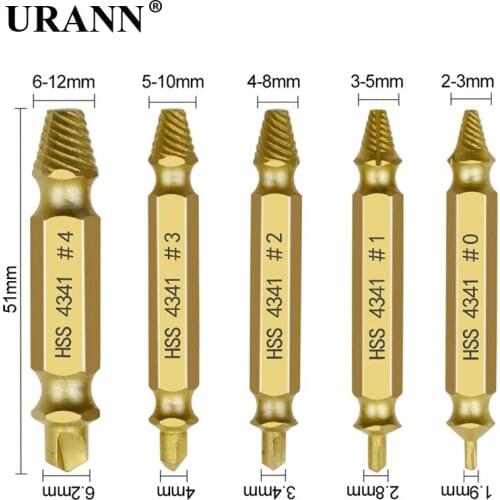 5pcs 4341 HSS Titanium plating Double Side Drill Out Damaged Screw Extractor Out Remover Handymen Broken Bolt Stud Removal Tool