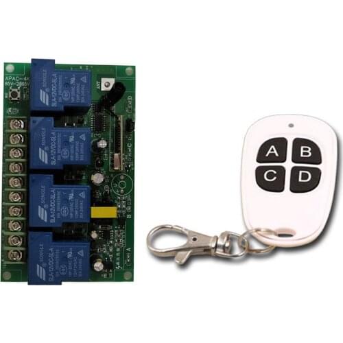 AC 85-265V 30A 4CH 4 CH Wireless Remote Control Light Switch System RF Relay Module Receiver Remote Transmitter 315 / 433 MHz