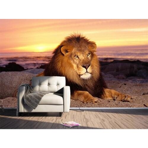 Beibehang Modern large custom 3D wallpaper sunset lion 3D living room home decoration background wallpaper for walls 3 d