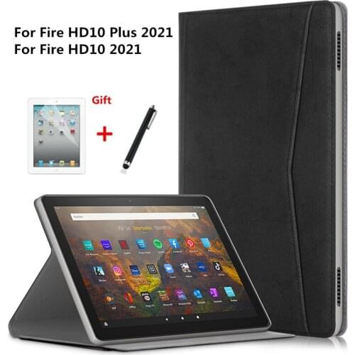 Case For Kindle Fire HD 10 2021 PU Leather tablet Protective Adjustable Front Stand Cover for New Fire HD10 Plus 2021+film+pen