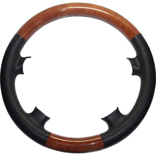 Black Leather Ligth Brown Wood Steering Wheel Cover Decor for Benz 00-02 W210 E320 E430 97-02 W208 C208 CLK320 CLK430 CLK55 AMG