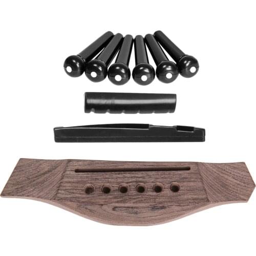 Wooden Acoustic Guitar Bridge with Pins Nut Saddle Repairing Accessories