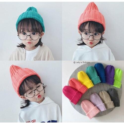 Childrens Woolen Cap Korean-Style Boys and Girls All-Match Knitted Baby Sleeve Cap Autumn and Winter Warm Beanie Hat Baby Hat