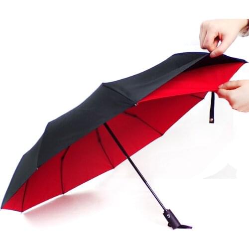 Two-layer Rain Umbrellas Men Women Automatic 3 Fold Windproof 10 Ribs Large Parasol Female Sunny Rainy Solid Color Umbrella Gift