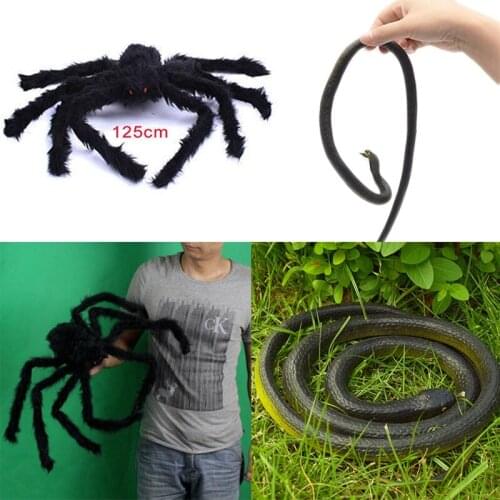 Horror Giant Black Plush Spider Fake Realistic Toy Snake Halloween Party Decoration Props Children Toys Haunted House Decoration