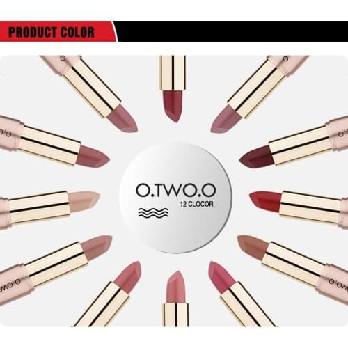 O.TWO.O 12 Colors Lips Makeup Lipstick Lip Gloss Long Lasting Moisture Cosmetic Lipstick Red Lip Matte Lipstick Waterproof