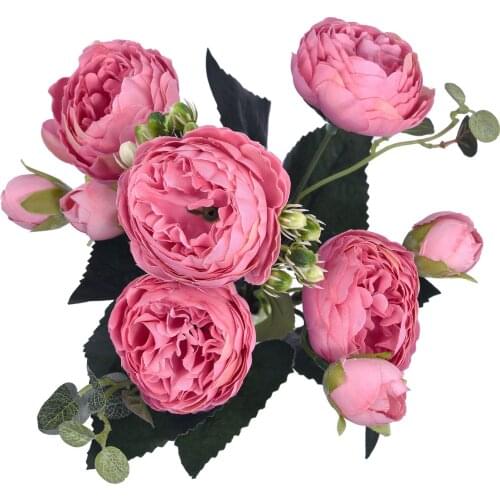 5 Heads Artificial Peony Silk Flower Bouquet Fake Rose Flower For Wedding Home Party Decoration Fake Flower Fall Decoration