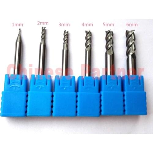 6pcs/lot 1mm,2mm,3mm,4mm,5mm,6mm HRC50 3Flutes End mill for Aluminum Milling Cutter Tools Carbide CNC Endmill Router bits