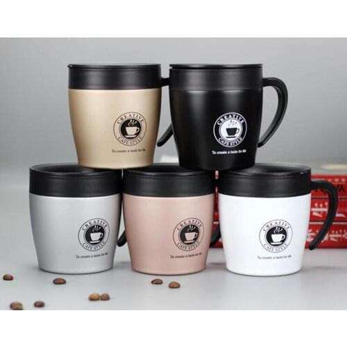 330ML Office Travel Coffee Cup Thermos Stainless Steel Coffee Mug Insulated Water Cups Tumbler With Handle lid and Mixing Spoon