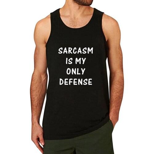 Lyprerazy Mens Sarcasm Is My Only Defense Workout Gym Funny Printed Tank Top