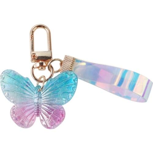 Cute Girls' Keychains Car Keys Key Chains Bag Decor Luxury Crystal Butterfly Lanyard Pendent Charms for Airpods for Samsung Buds