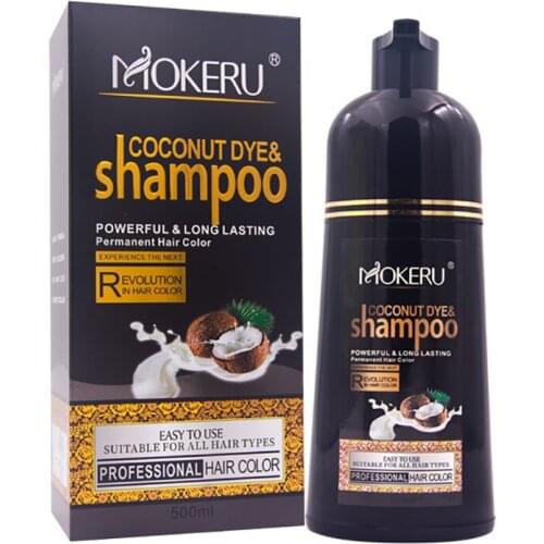 Mokeru Natural Long Lasting Coloring Coconut Oil Fast Hair Color Dye Shampoo Permanent Brown Hair Dye Shampoo for Women Men