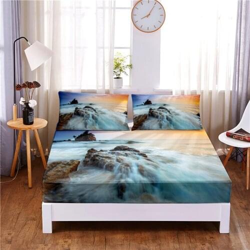 Marine Reef Digital Printed 3pc Polyester Fitted Sheet Mattress Cover Four Corners with Elastic Band Bed Sheet Pillowcases