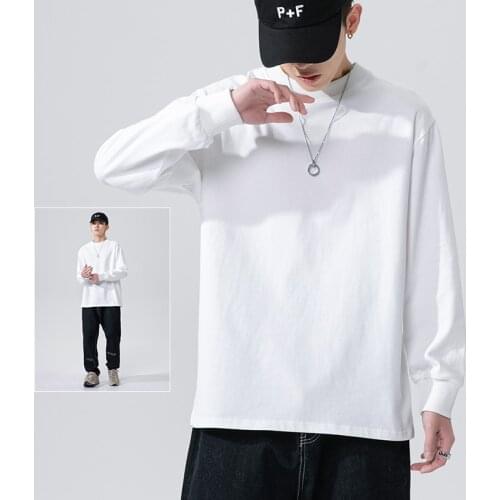 Autumn Winter Solid Colors Daily Casual 100% Cotton Soft Mens O-Neck Long Sleeve T-Shirts Black White Gray