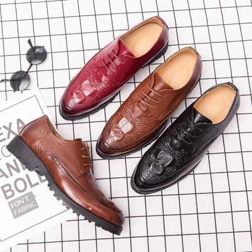 2019 spring and autumn brand mens shoes fashion trend outdoor lace Brock shoes wedding shoes social shoes waterproof non-slip