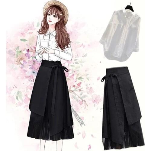 2021 New Womens Suit Spring Shirt Female + Skirt Two-piece Suit