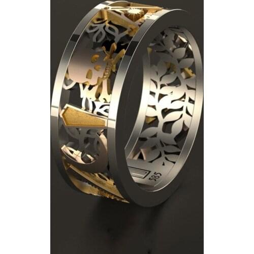 YOUHAOCC New Creative Punk Style Hollow Two-color Ring Domineering Mens Ring Fashion Accessories European and American Jewelry