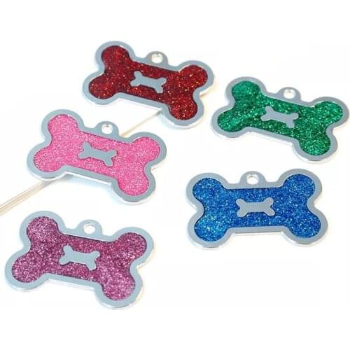 New Personalized Dog Tags Cat Puppy Pet ID Collar Tag Pendant Pet Accessories Bone Paw Glitter Pet Supplies