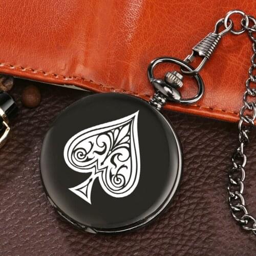 Accept Customized Flush Poker Card Quartz Pocket Watch Numerals Dial Black Smooth Fob Watches Chain Game Clock for Men Women