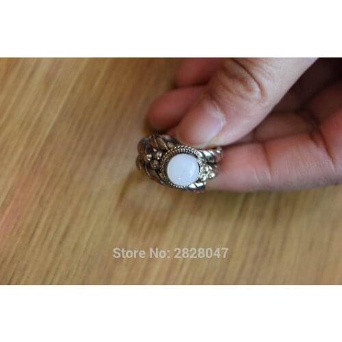 RG321 Handmade Nepal 3 Metal Copper Inlaid Moonstone Women Ring Ethnic Tibetan Jewelry
