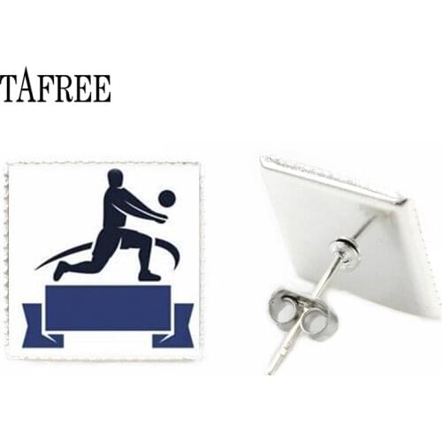 TAFREE Simple Sport art picture square stud Earrings Outdoor sports Sports lovers souvenirs Jewelry FQ665