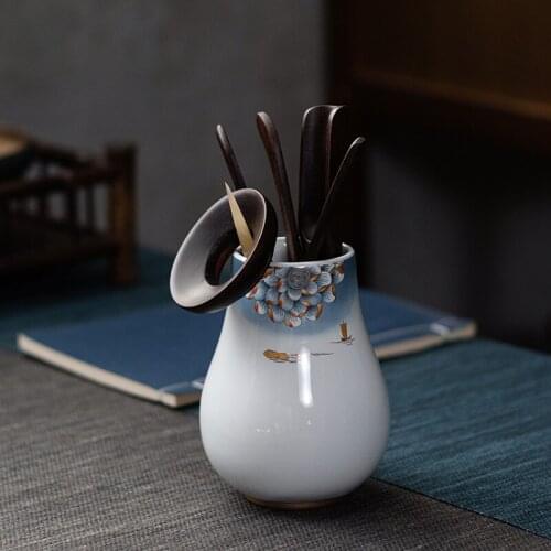 Tianqing Ruihe Tea Ceremony Six Items Handmade Chinese Ceramic Kung Fu Round Lotus Tea Container Tea Ceremony Utensil Tea Shovel