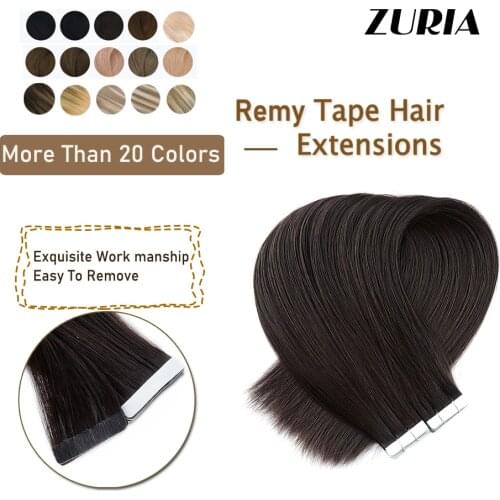 ZURIA Tape In Human Hair Extensions Remy Natural Real Human Hair Skin Weft Adhesive Balayage Omber Color Blonde For Salon