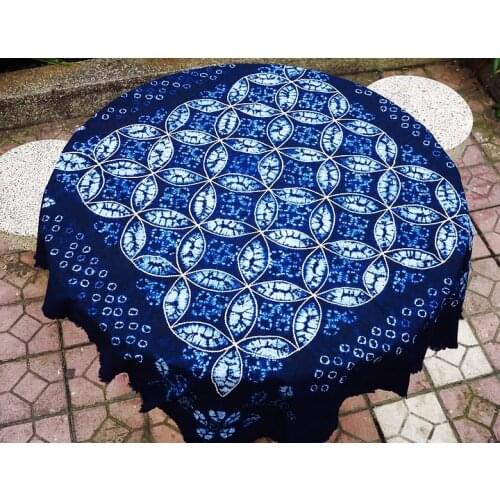 Yunnan tibet tribal handmade batik tie dye indigo table cloth ethnic boho gypsy hmong miao home decoration oriental thai 110x110
