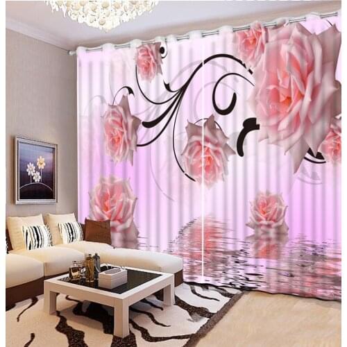 Home Bedroom Decoration Window Curtain Living Room 3D Curtains Reflection Pink Rose Flower Fabric Curtains Printed Curtain