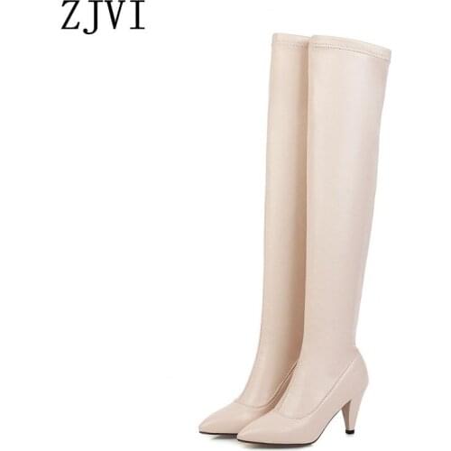 ZJVI 2020 Womenover The Knee Boots Woman Pointed Toe Winter Autumn Ladies Thigh High Boots For Girls Shoes Thin High Heels