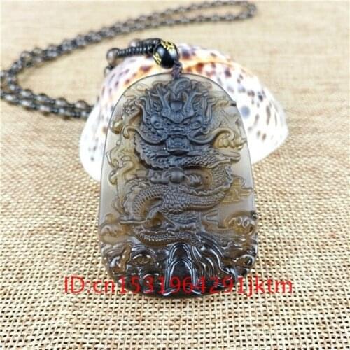 Women Jewelry Chinese Dragon Pendant Natural Jade Gifts for Charm Necklace Ice Fashion Amulet Obsidian Beads