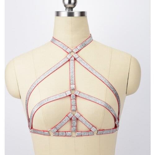 BODY HARNES Woman Harajuku Goth Fetish Wear bondage harness cage Bra Top Handmade Pole Dance Suspender Belt Body Harness bra