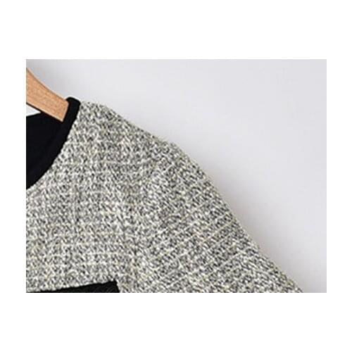 2020 Autumn and Winter New Style Button Hit Color Tweed Knitted Dress Women Mini Dress