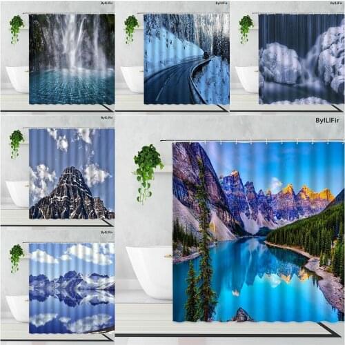 Winter Snow Ice Mountain Lake Forest Scenery Shower Curtains Beautiful Natural Landscape Home Decoration Bathroom Bath Curtain