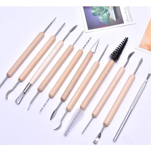 11PCs Clay Sculpting Set Wax Pottery Carving Tool Pottery Ceramics Tools Polymer Shapers Wooden Handle Modeling Clay Tools