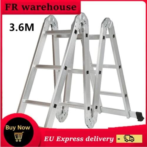 3.6m folding aluminum ladder 12-step Portable Multifunctional Aluminum Telescopic Ladder Tall Telescopic Ladder Step Ladder HWC