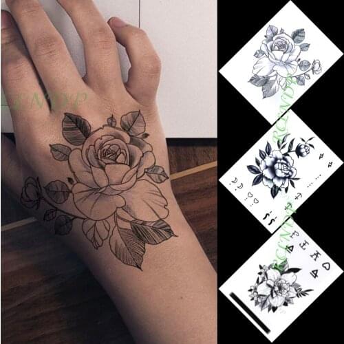 Waterproof Temporary Tattoo Sticker Rose Flower Letter Symbol Stickers In Hand Flash Tattoo Fake Tattoo for Men Women Girl 3 Pcs