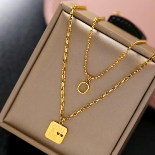 316L Stainless Steel New Fashion Jewelry Hollow Heart Shape You & Me Charms Chain Choker Necklaces Pendants For Women Girlfriend